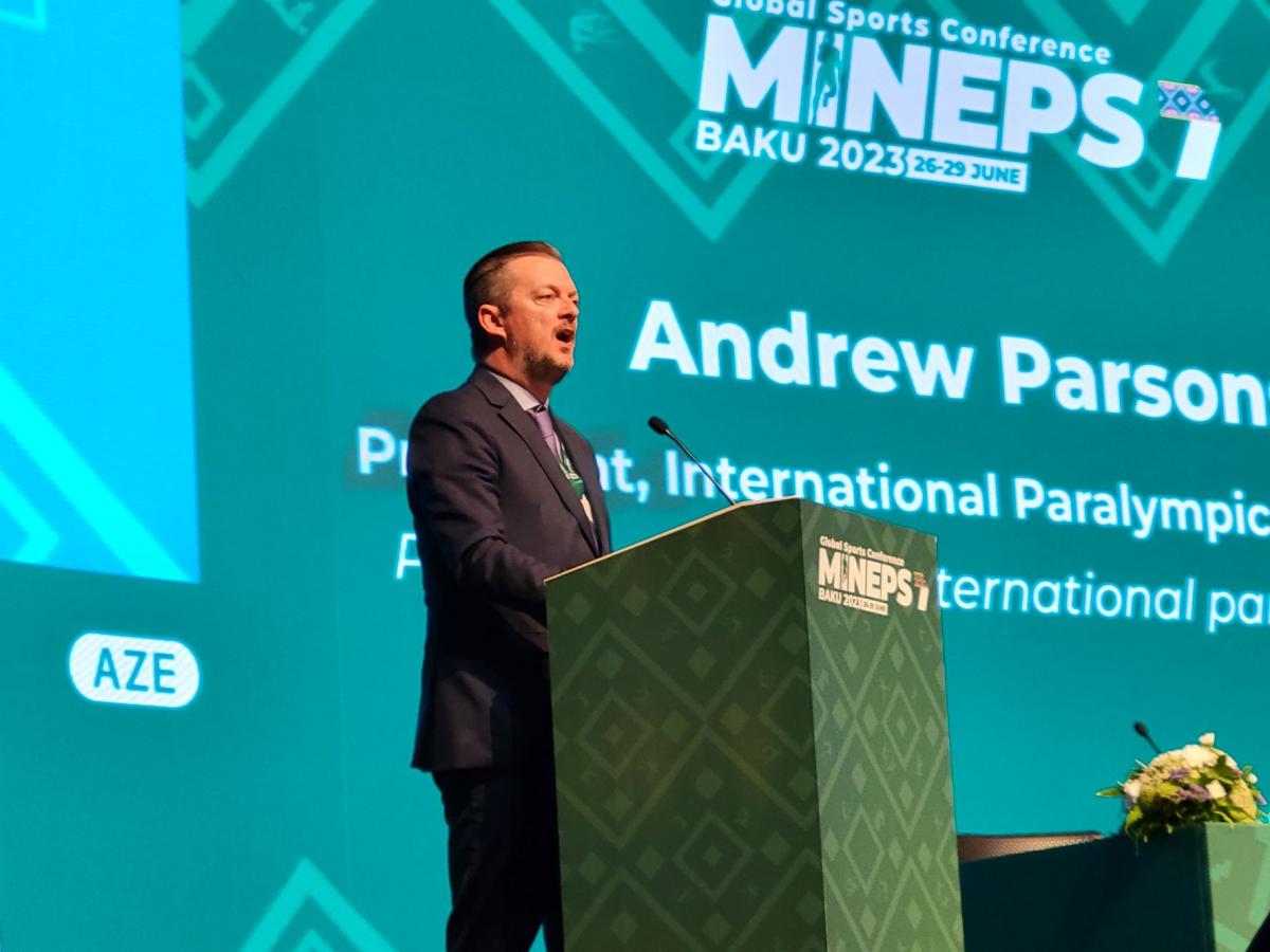 Andrew Parsons, IPC President, makes a speech